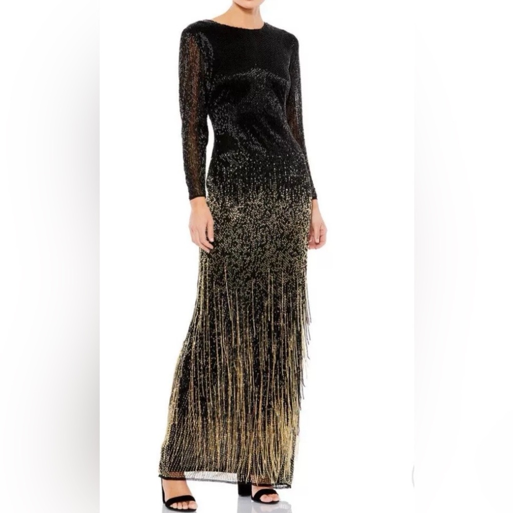NWT Mac Duggal Black and Gold Long Sleeve Dress